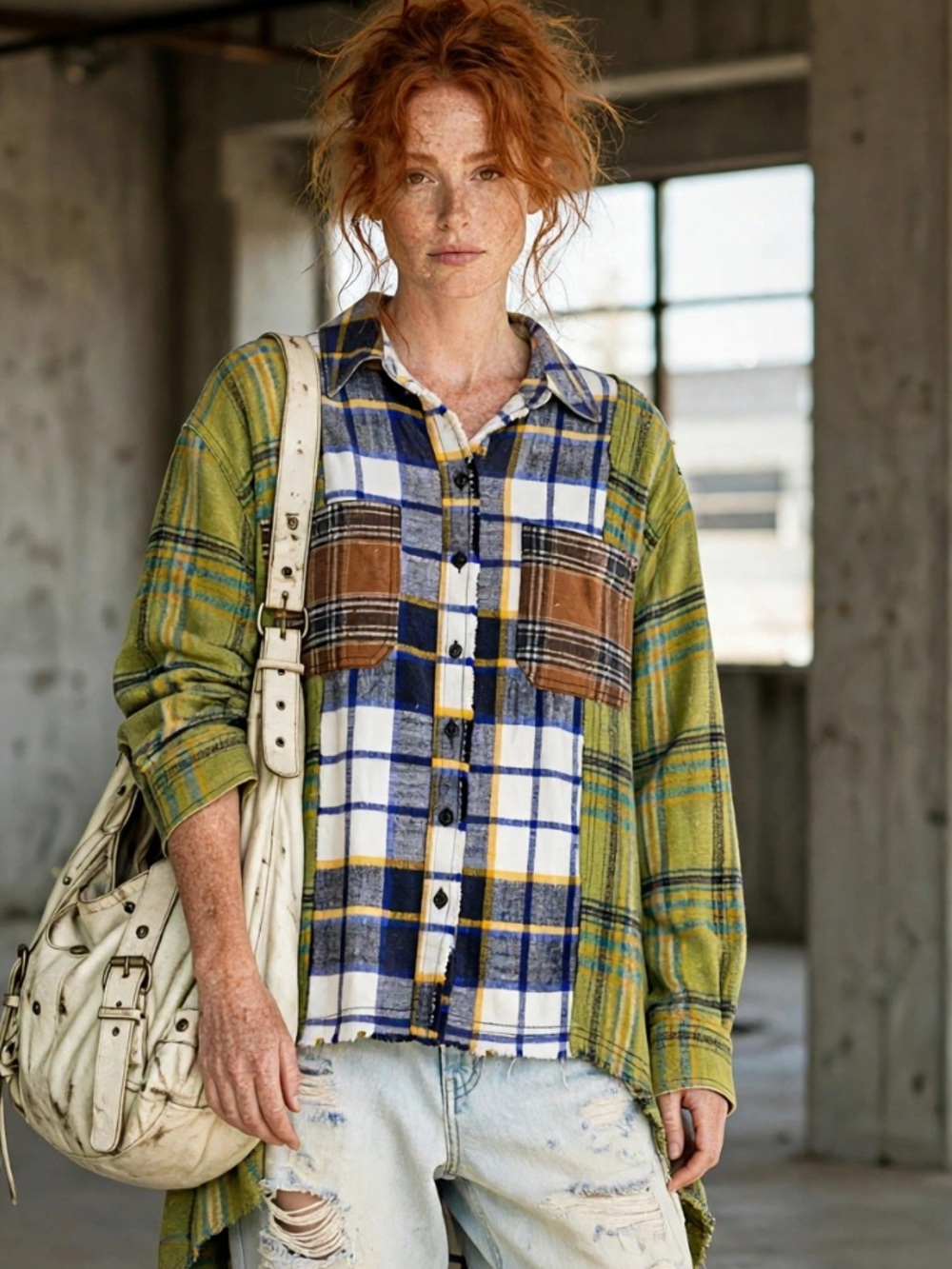BDG soft oversized hi Lo flannel shirt